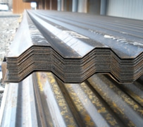 Metal roofing materials in warehouse